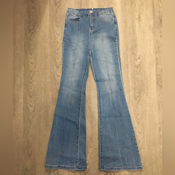 Light Blue Denim Flares, Low Rise, Size 28, Light Stretch - Picture 1 of 5